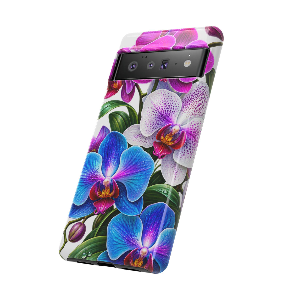Orchid Floral Tough Phone Case – Vibrant Blue & Pink Orchid Protective Cover