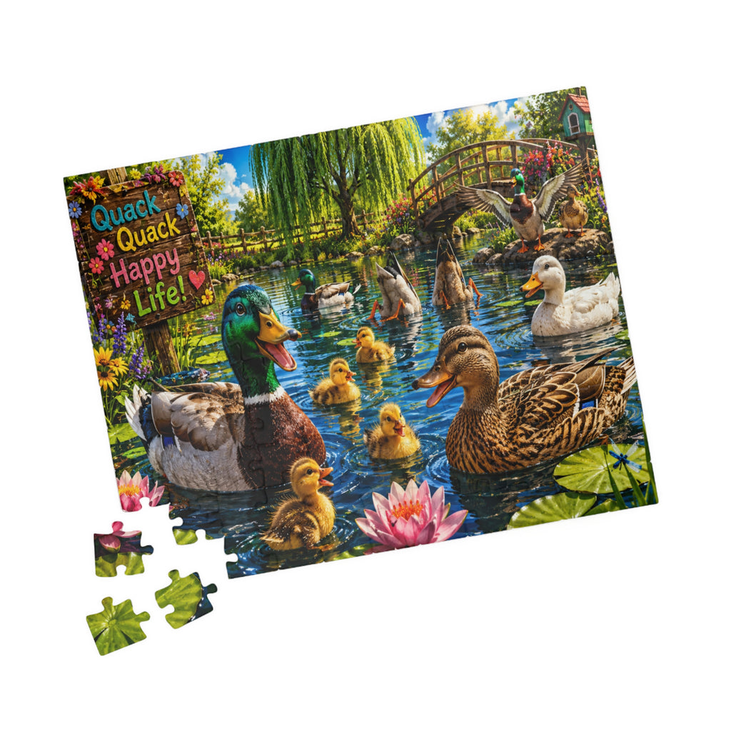 Duck Family Jigsaw Puzzle – "Quack Quack Happy Life" Scenic Pond Puzzle (110–1014 pcs)