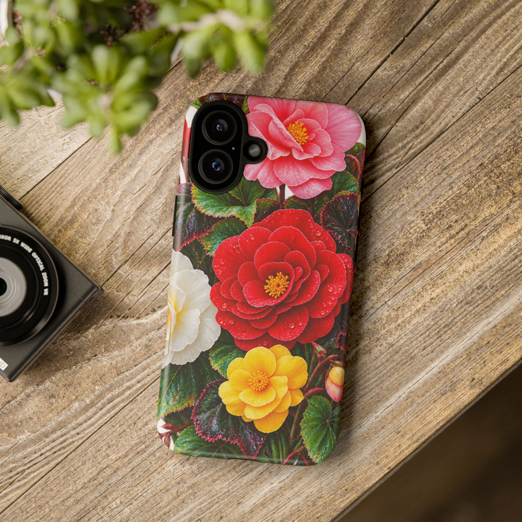 Floral Begonia Phone Case — Vibrant Red, Pink & Yellow Blossom Protective Cover
