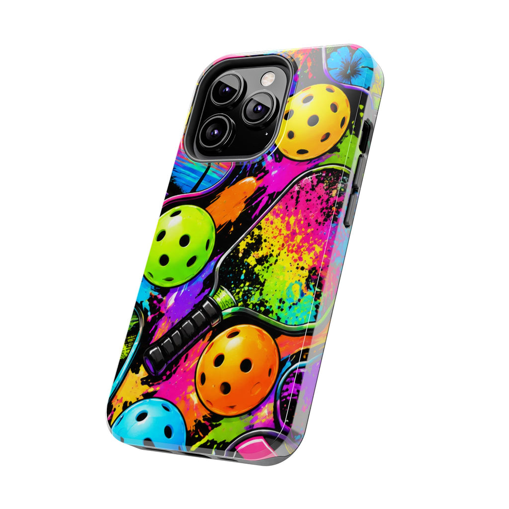 Pickleball Splash Tough Phone Case — Neon Paddle & Ball Protective Cover