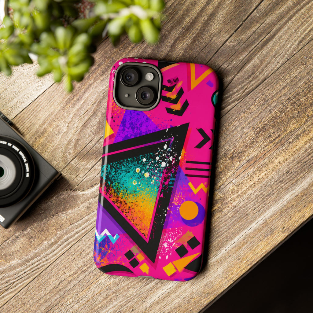 Retro 80s Geometric Phone Case — Neon Triangle Tough Case