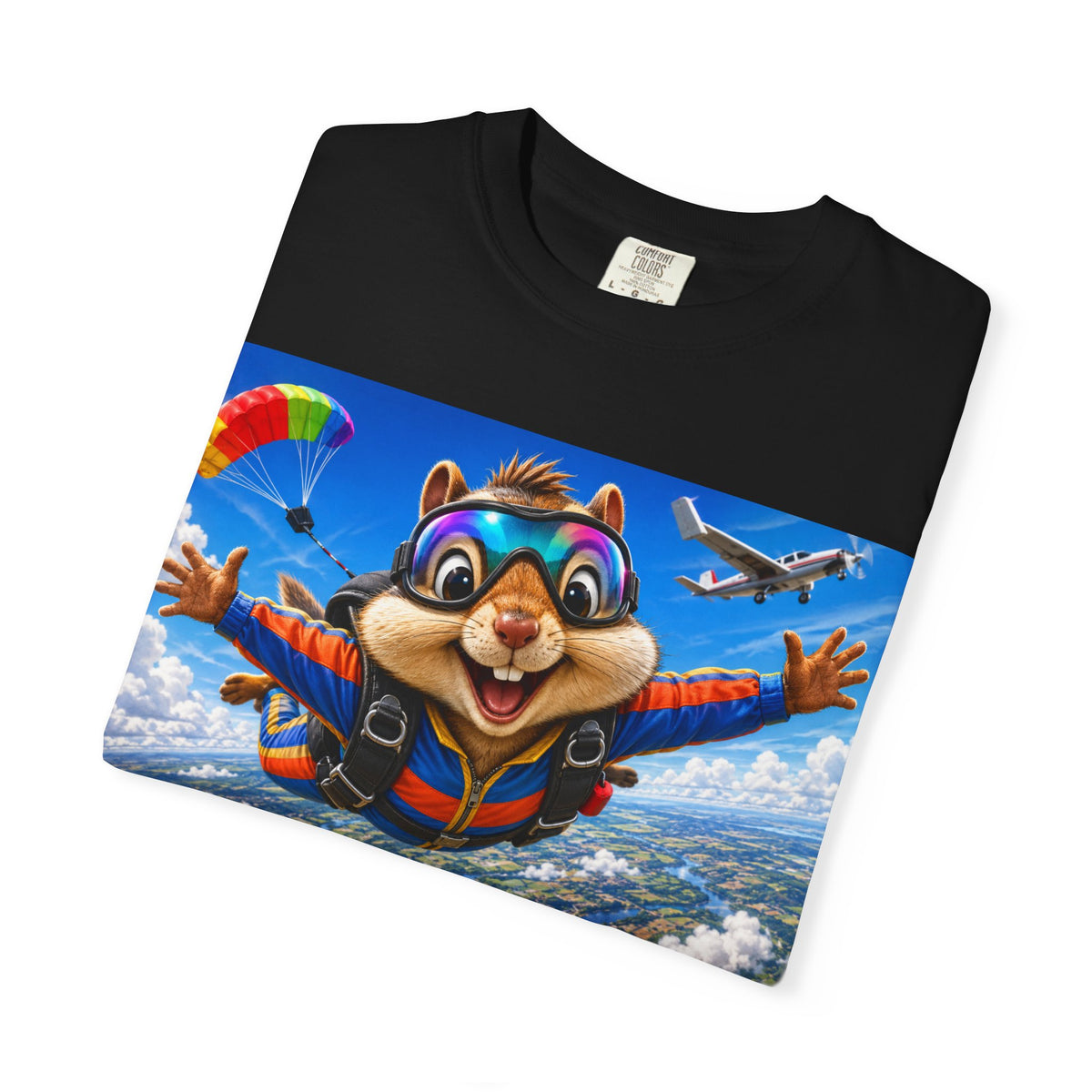 Skydiving Chipmunk T-Shirt — Cute Adventure Animal Parachute Tee
