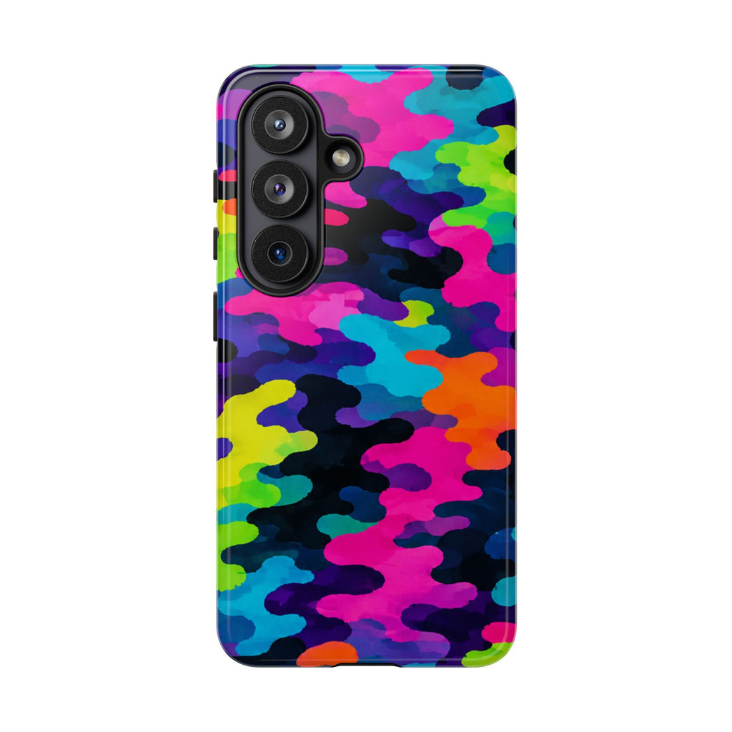 Neon Camo Tough Phone Case — Bright Rainbow Protective iPhone Cover