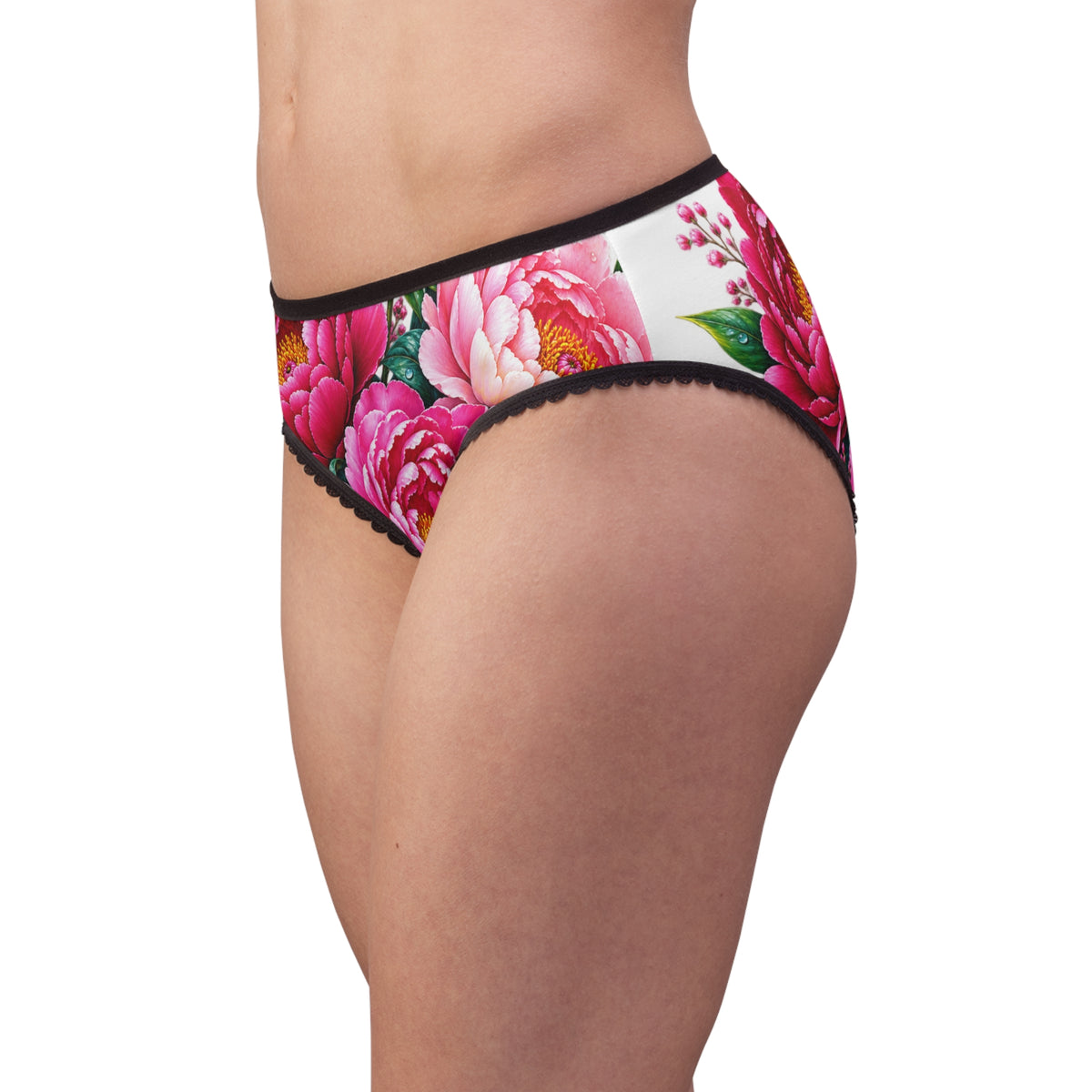 Floral Peony Women's Briefs — Pink Bloom All-Over Print Lace-Trim Underwear