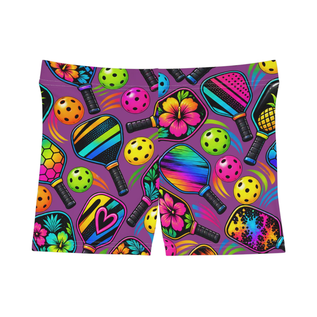 Neon Paddle Sports Women's Shorts — Colorful Pickleball & Paddle Print AOP