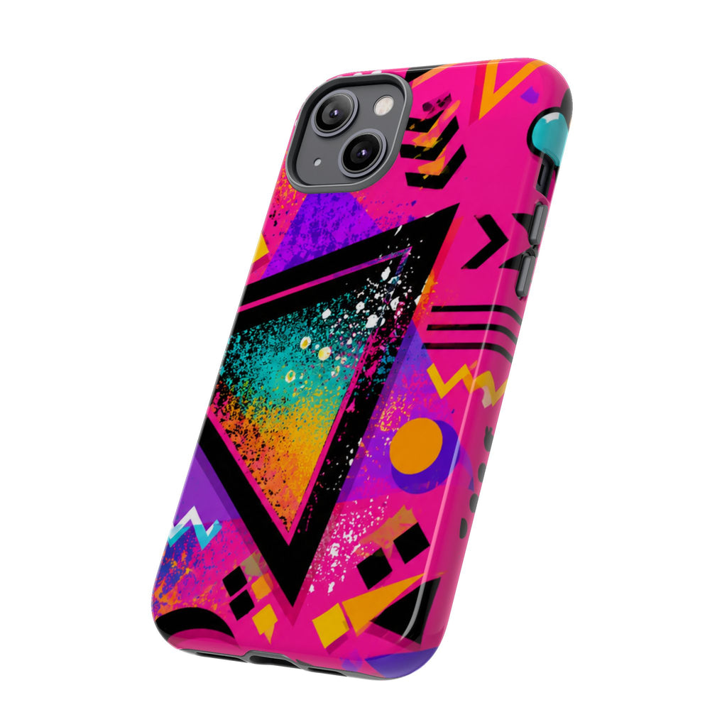 Retro 80s Geometric Phone Case — Neon Triangle Tough Case