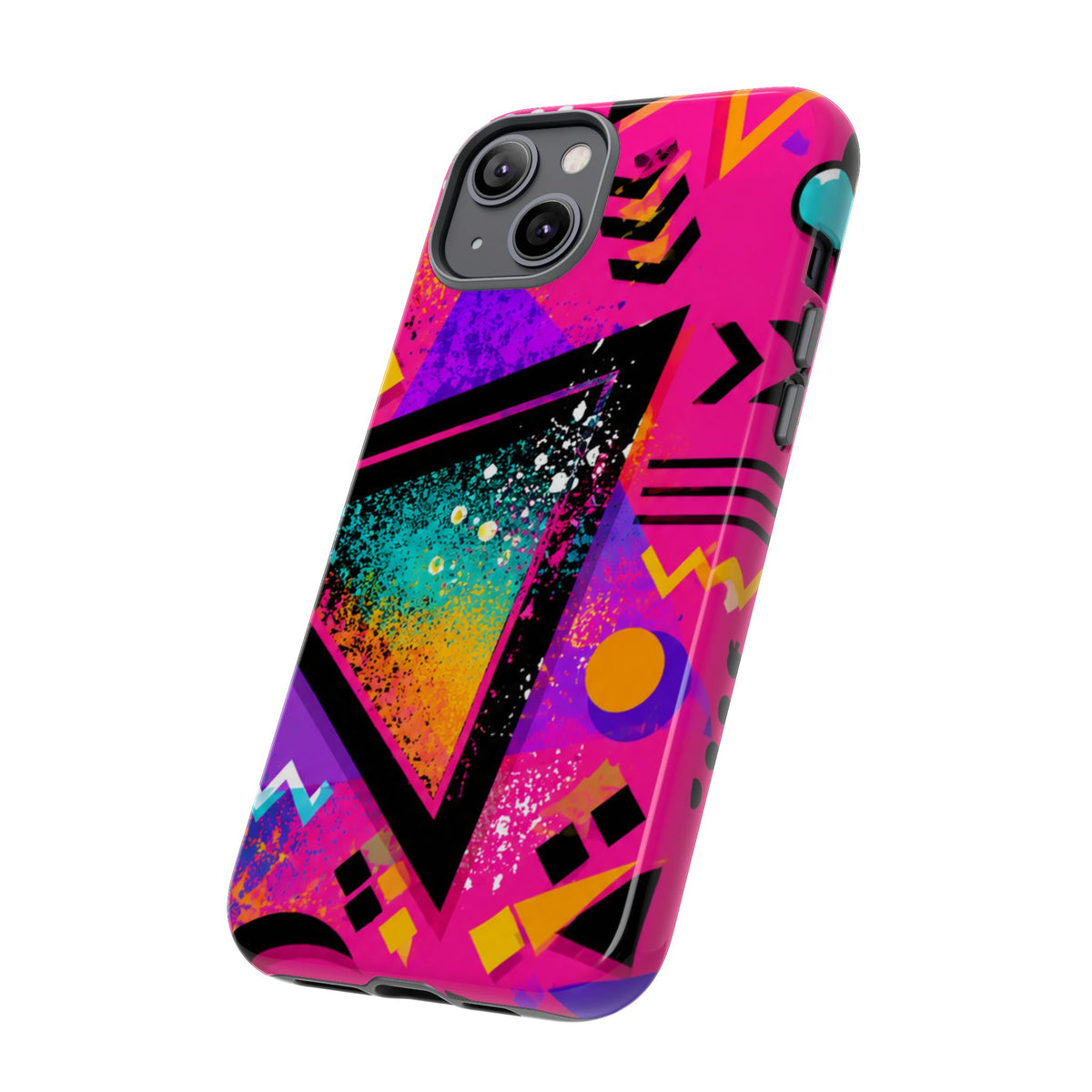 Retro 80s Geometric Phone Case — Neon Triangle Tough Case
