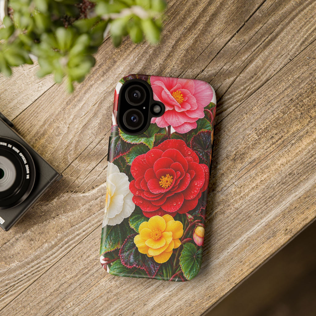 Floral Begonia Phone Case — Vibrant Red, Pink & Yellow Blossom Protective Cover