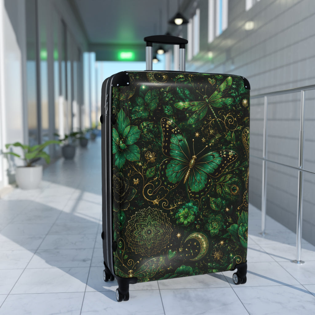 Emerald Butterfly Suitcase — Green Mandala Travel Luggage