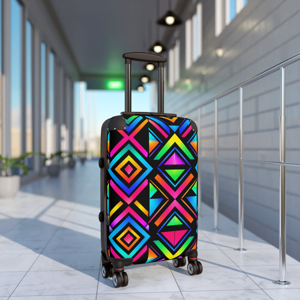 Colorful Neon Geometric Carry-On Suitcase — Bright Diamond Pattern Travel Luggage