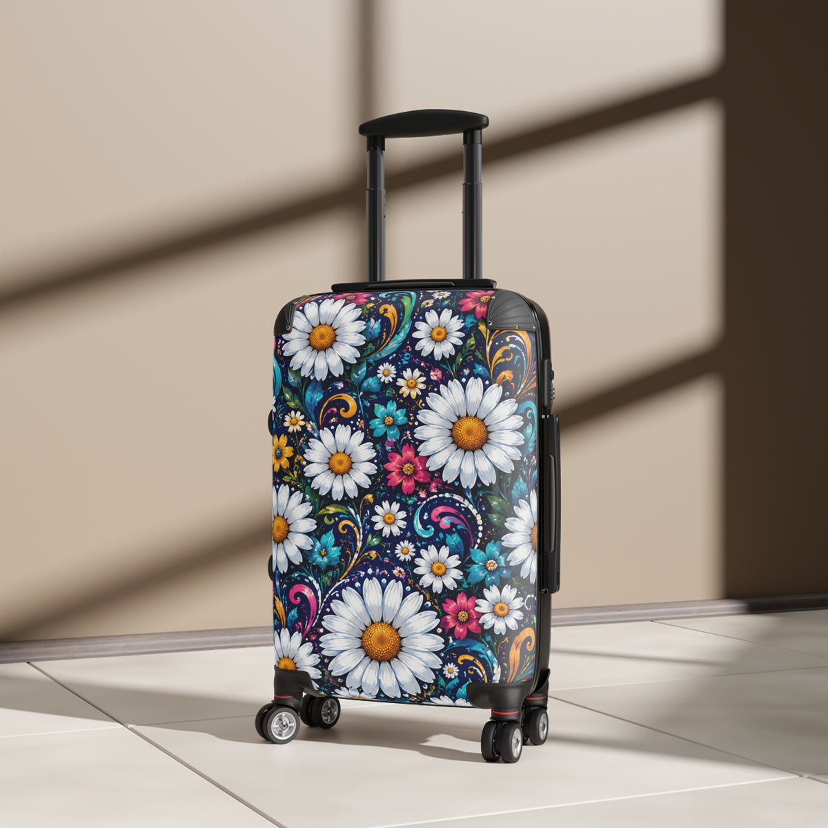 Daisy Blooms Carry-On Suitcase – Floral Hard-Shell Travel Luggage