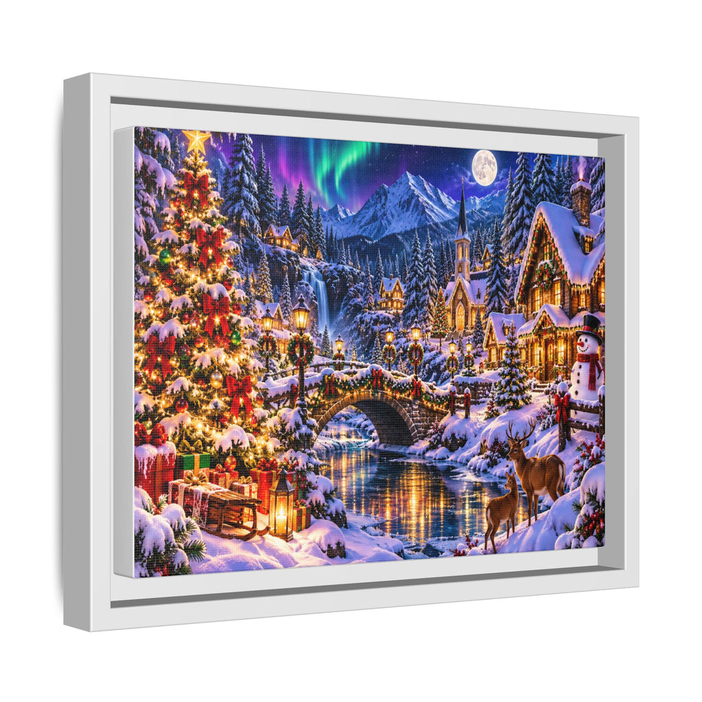 Framed Matte Canvas - Cozy Christmas Village Winter Night Wall Art