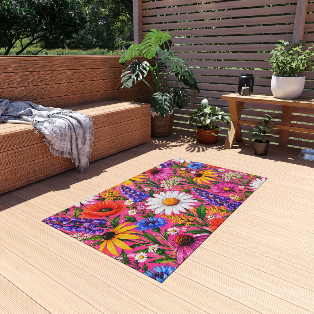 Wildflower Garden Outdoor Rug — Bright Floral Doormat for Patio & Porch