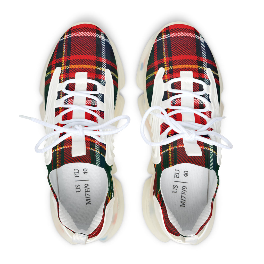 Plaid Mesh Sneakers — Women's Red & Green Tartan Athletic Shoes