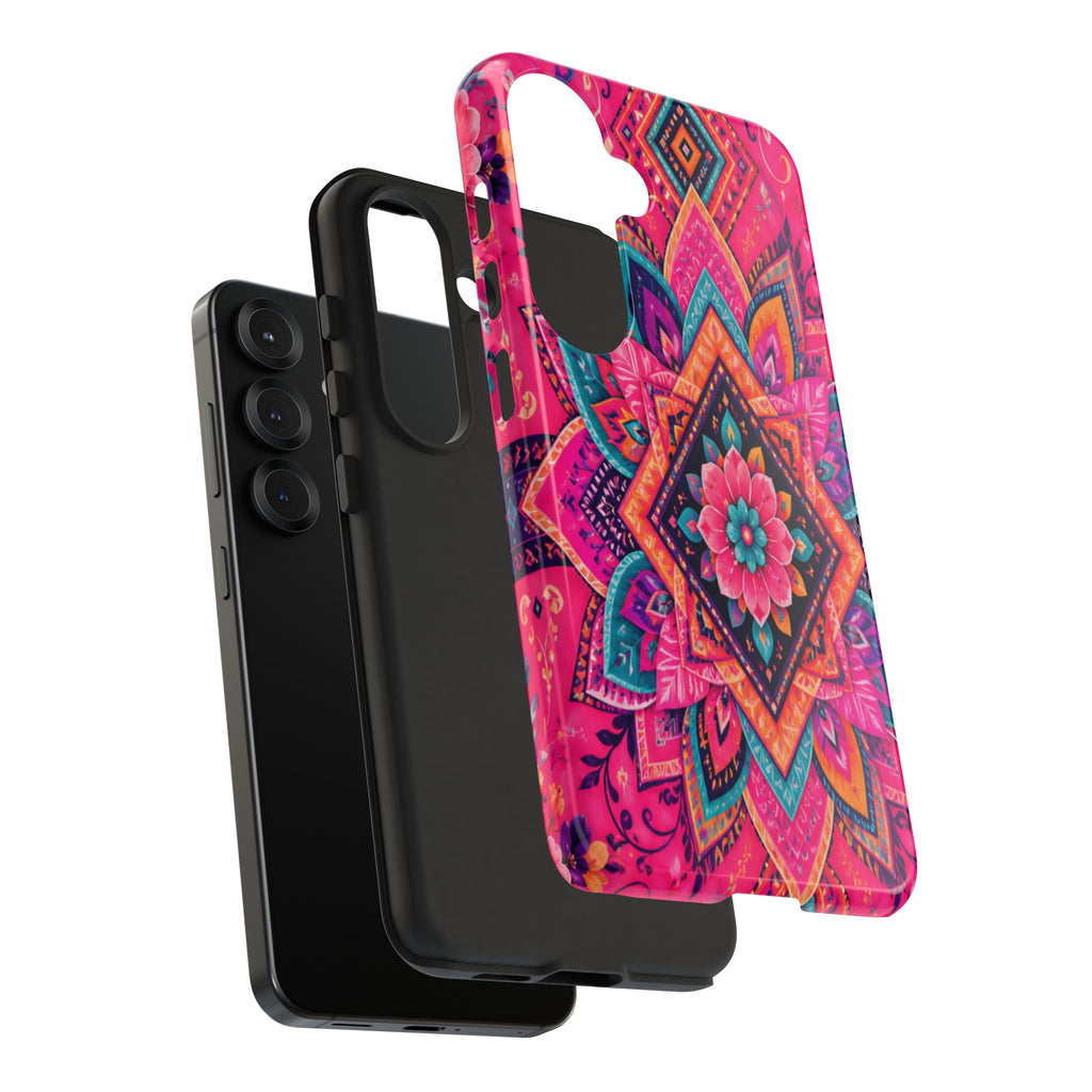 Floral Mandala Tough Phone Case — Pink Boho Protective Cover