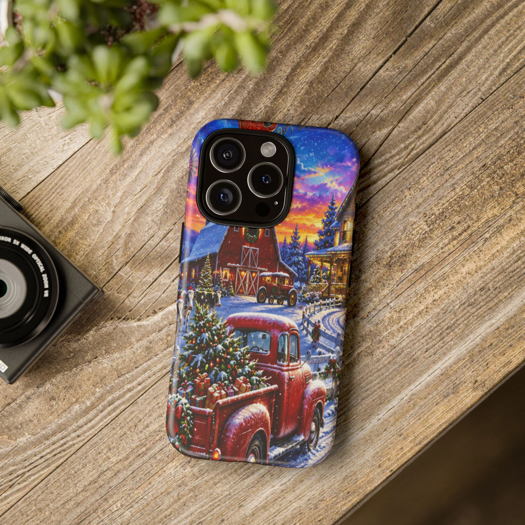 Christmas Farm Phone Case — Vintage Red Truck in Snowy Holiday Scene
