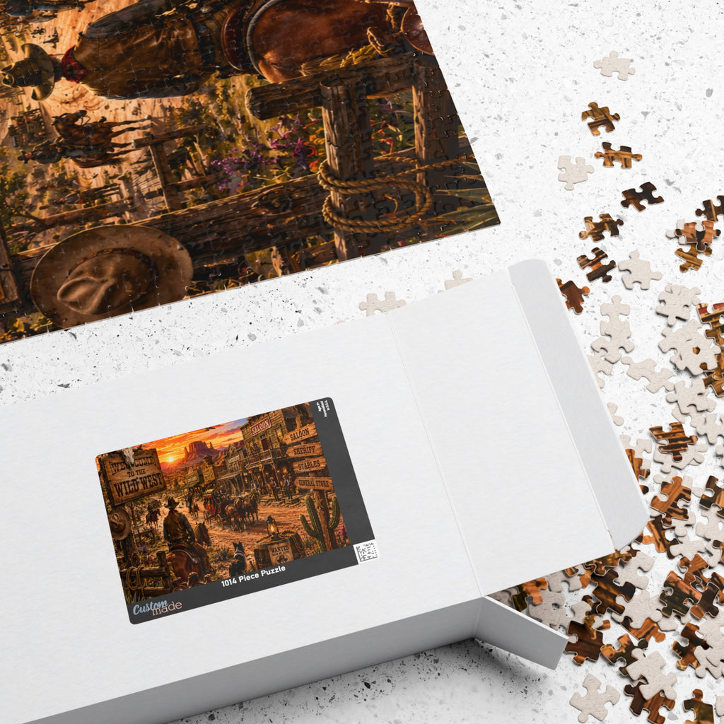 Wild West Saloon Jigsaw Puzzle — Vintage Cowboy Town Sunset (110/252/520/1014 pcs)