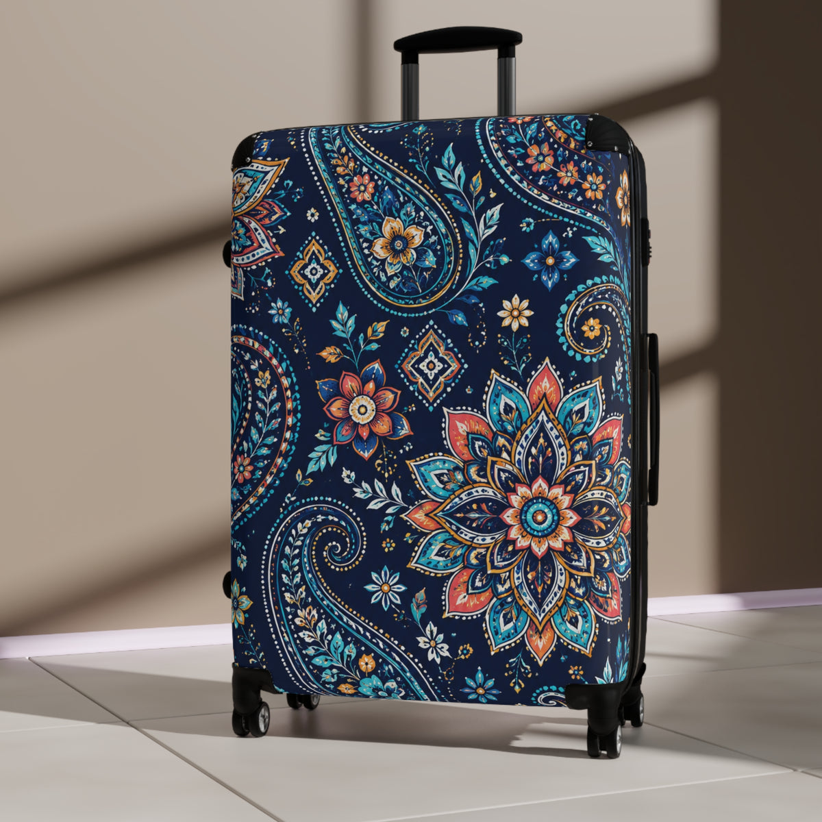 Floral Paisley Suitcase Cover – Navy Boho Luggage Protector