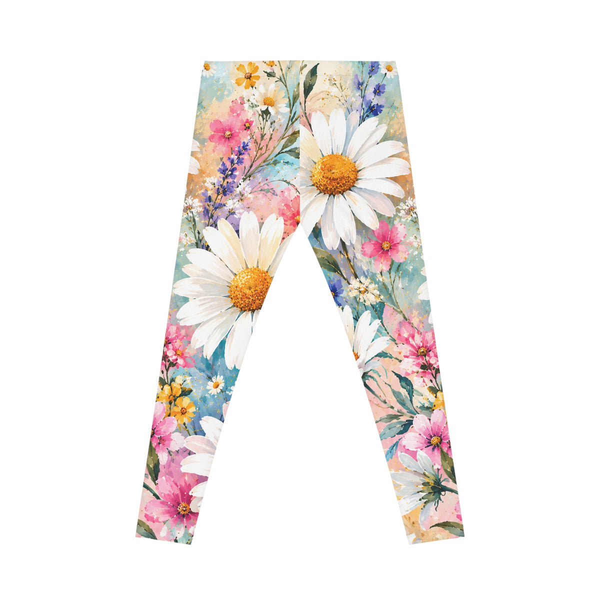 Floral Daisy Watercolor Leggings — Women's Spring Garden Activewear