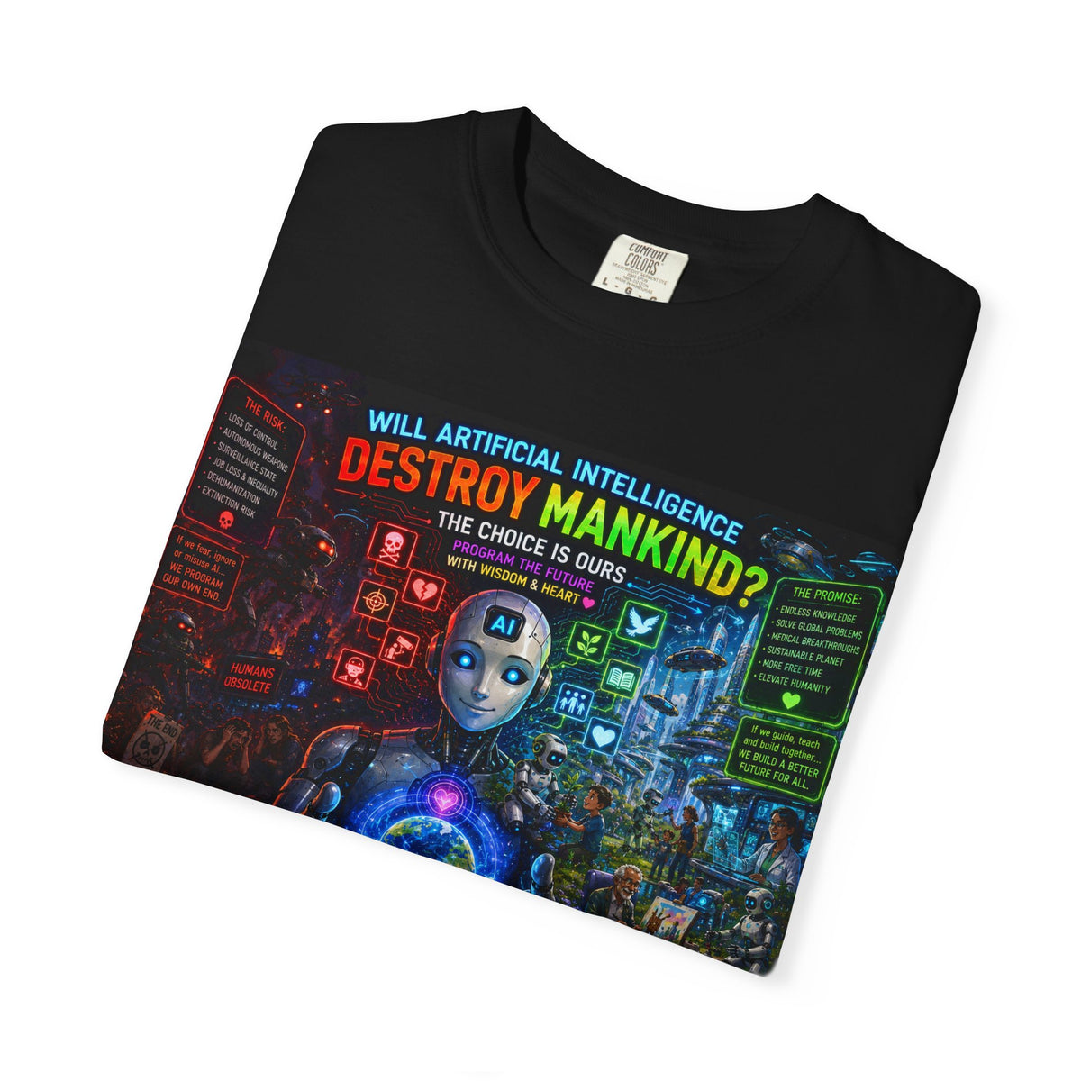 AI Apocalypse Poster T-shirt | Robot Questioning Humanity