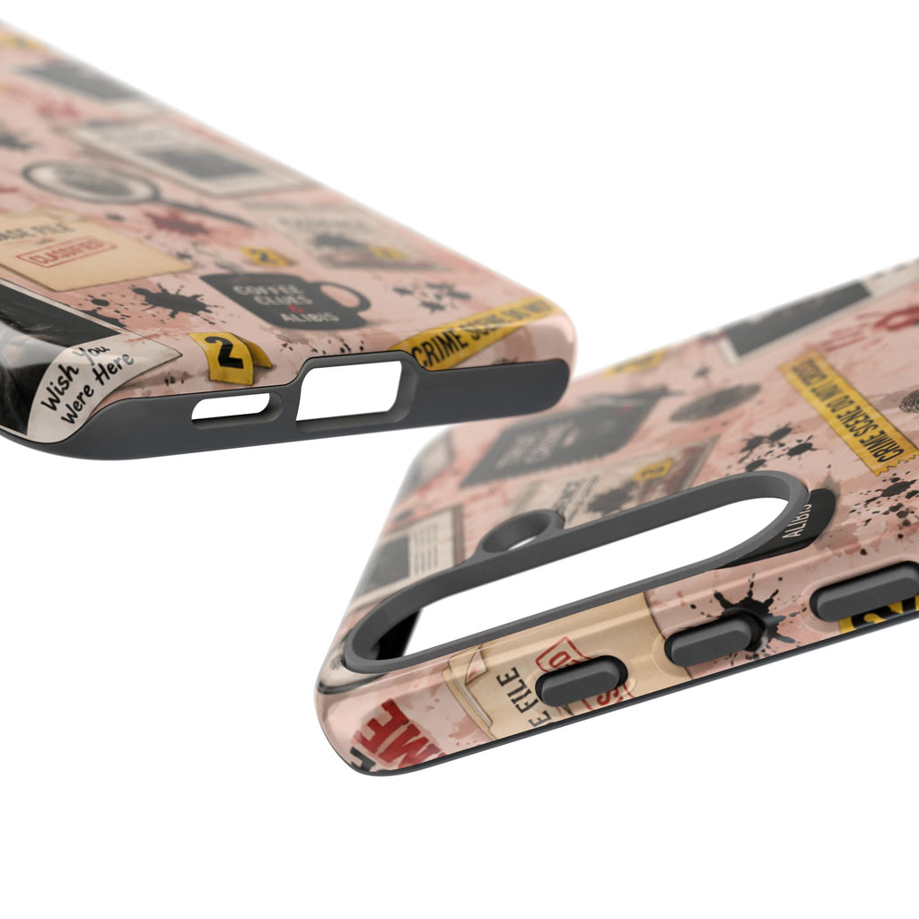 True Crime Pattern Phone Case – Detective Evidence, Crime Scene Tape & 'True Crime' Design