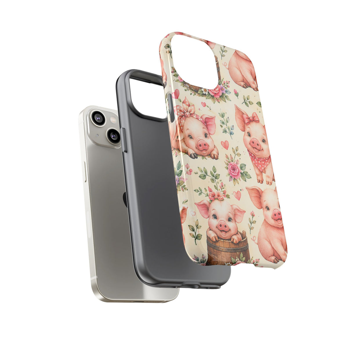 Cute Pink Piglet Phone Case — Vintage Floral Farm Animal iPhone Cover