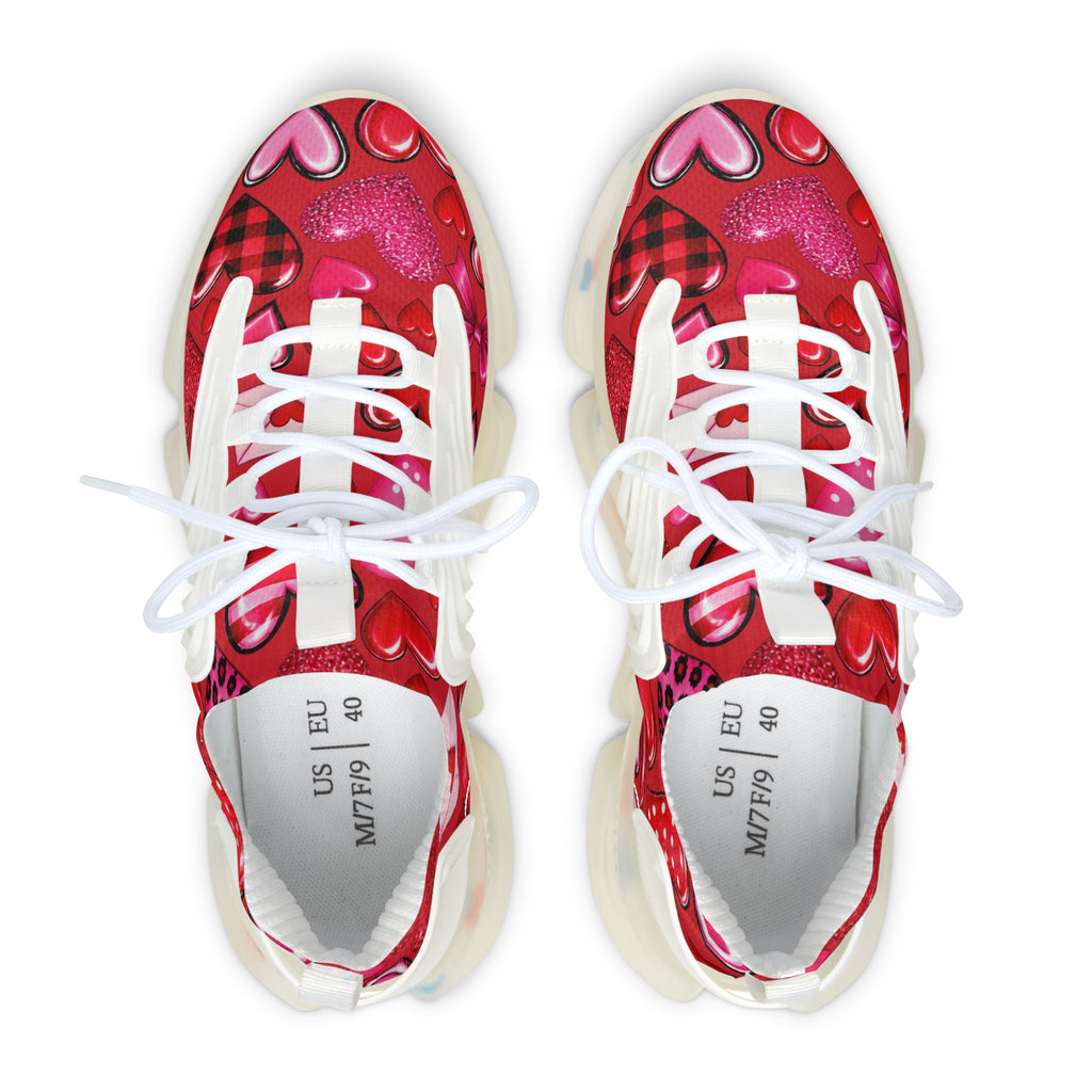 Heart Print Mesh Sneakers — Women's Valentine's Day Athletic Shoes