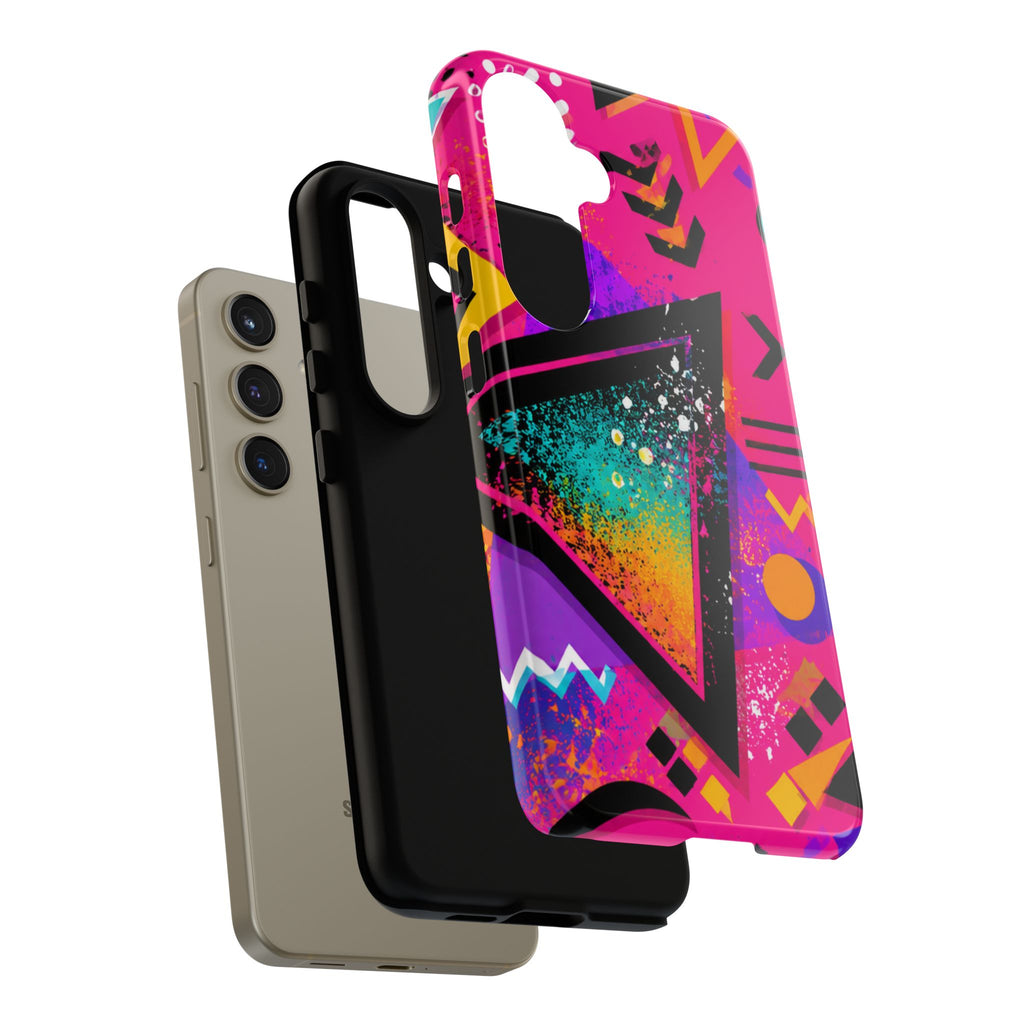 Retro 80s Geometric Phone Case — Neon Triangle Tough Case