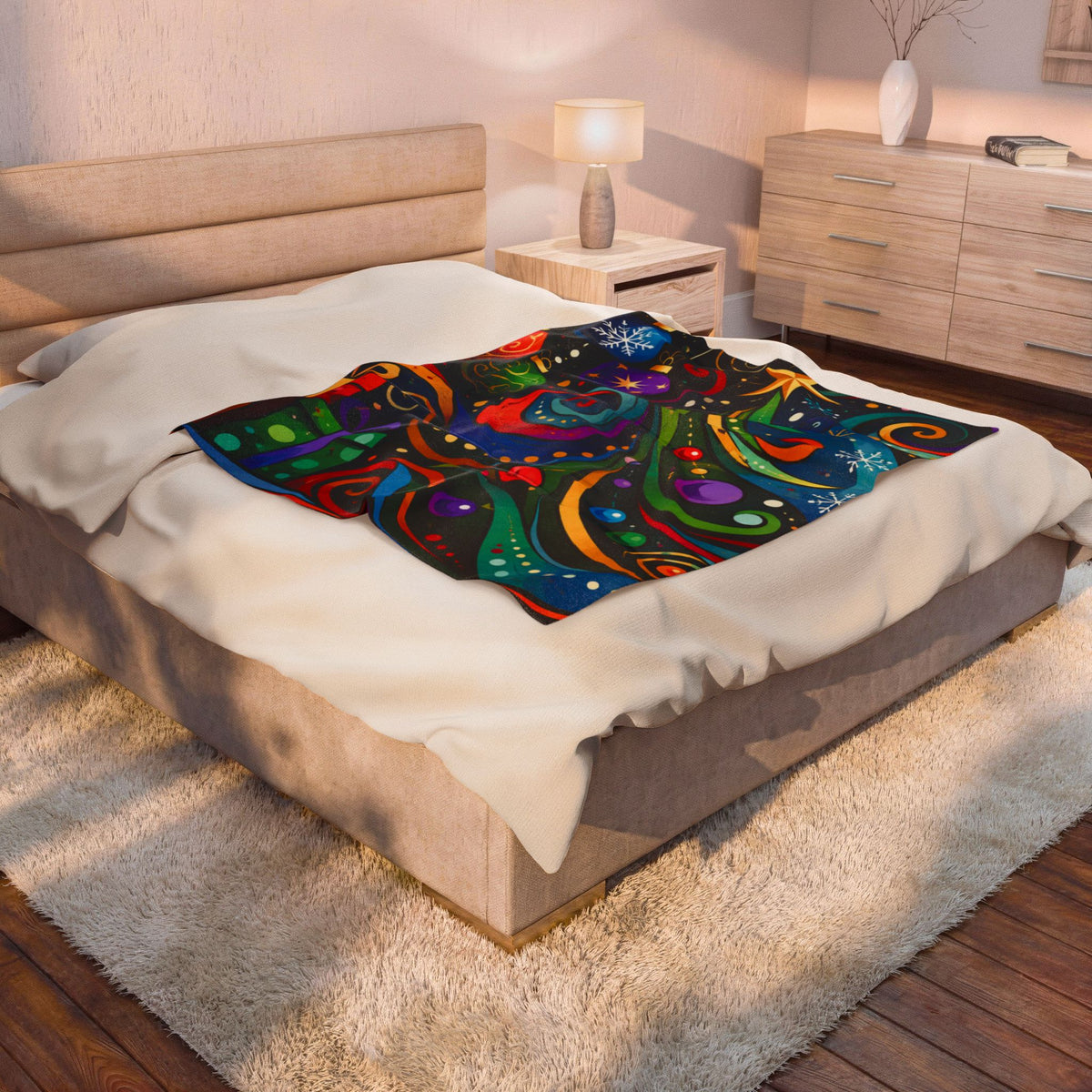Colorful Swirl Christmas Tree Velveteen Plush Blanket | Holiday Ornaments