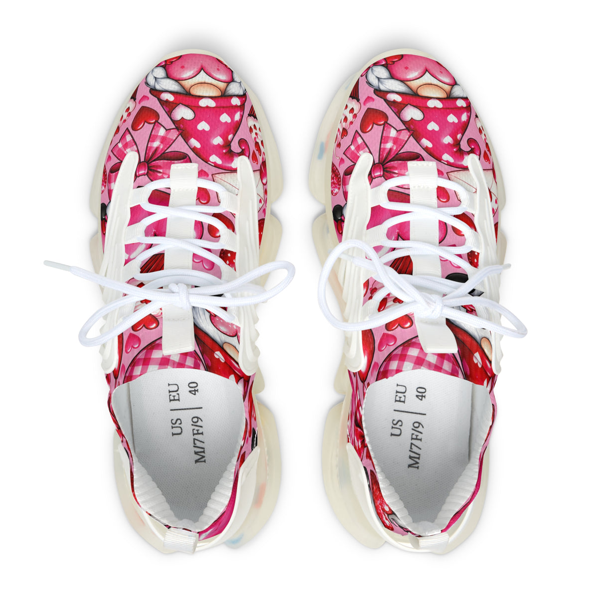 Valentine Heart Mesh Sneakers — Women's Pink Patterned Athletic Shoes