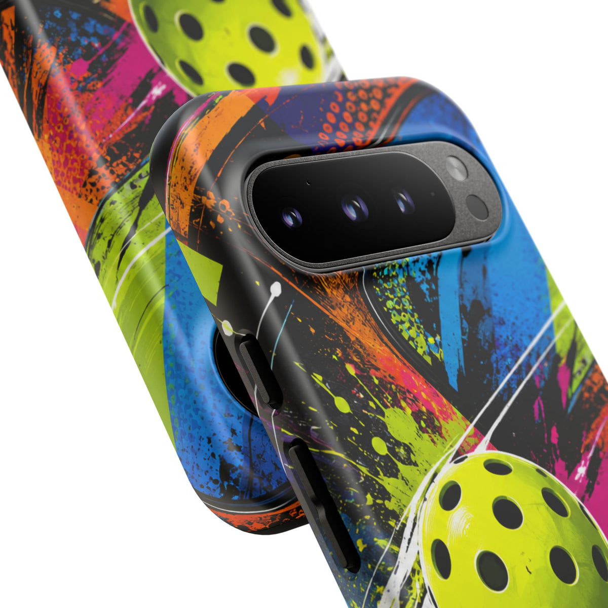Pickleball Phone Case – Neon Paddle & Ball Splash Tough Case