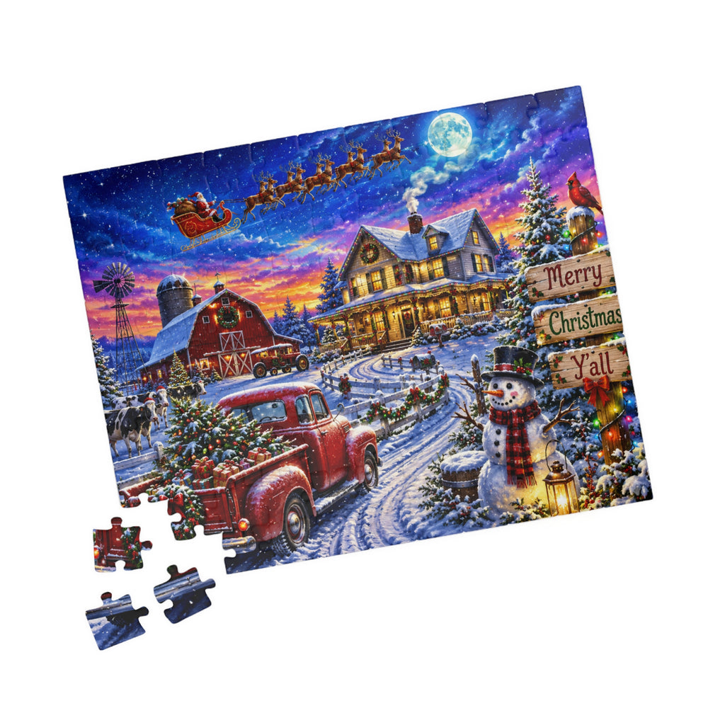 Christmas Country Scene Puzzle — 'Merry Christmas Y'all' Holiday Jigsaw (110–1014 pcs)