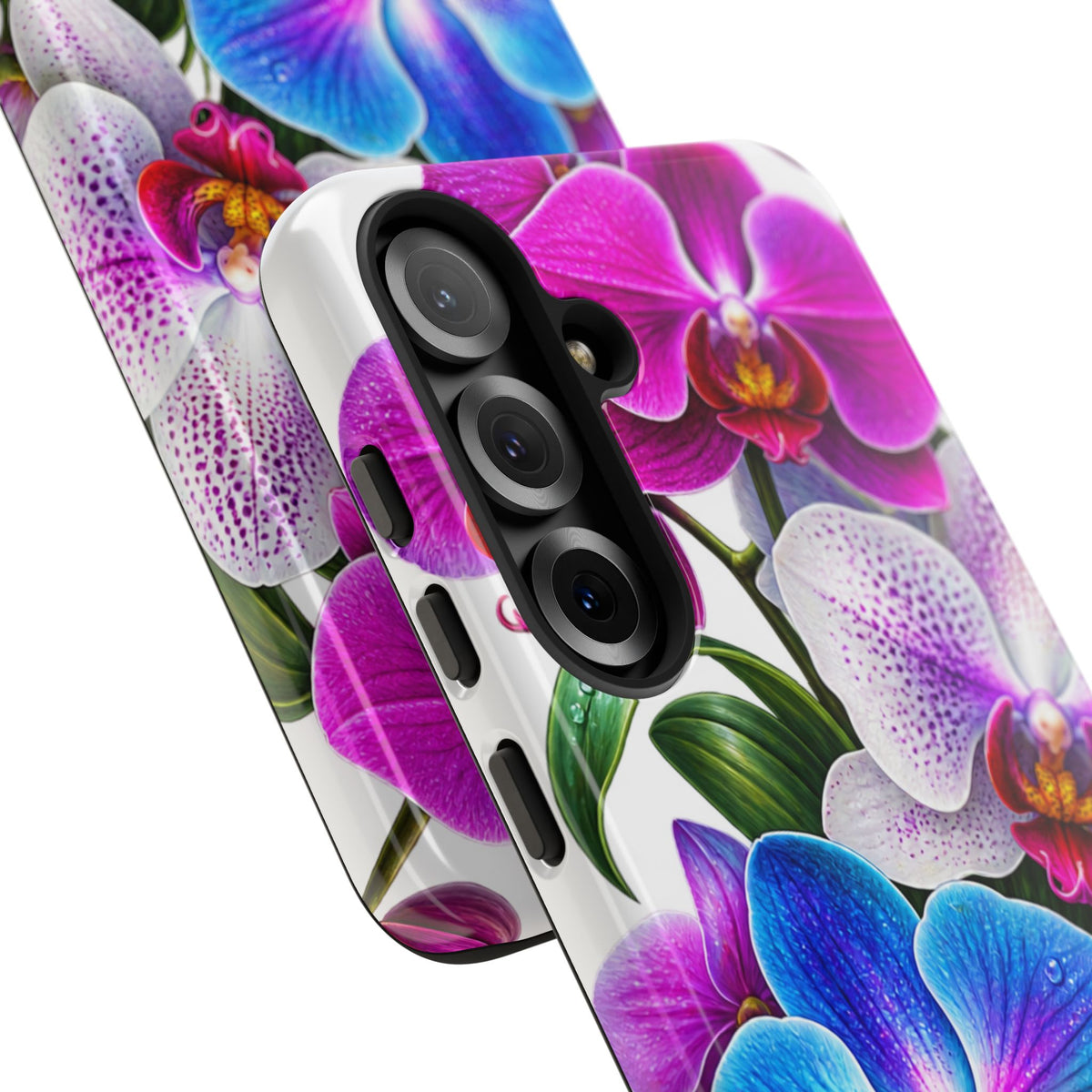 Orchid Floral Tough Phone Case – Vibrant Blue & Pink Orchid Protective Cover