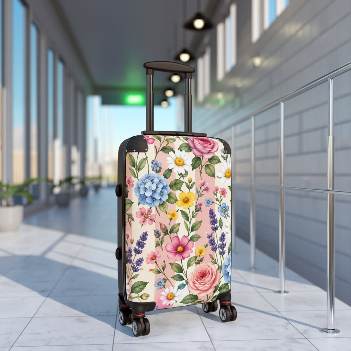 Floral Carry-On Suitcase – Pastel Watercolor Flowers Travel Luggage