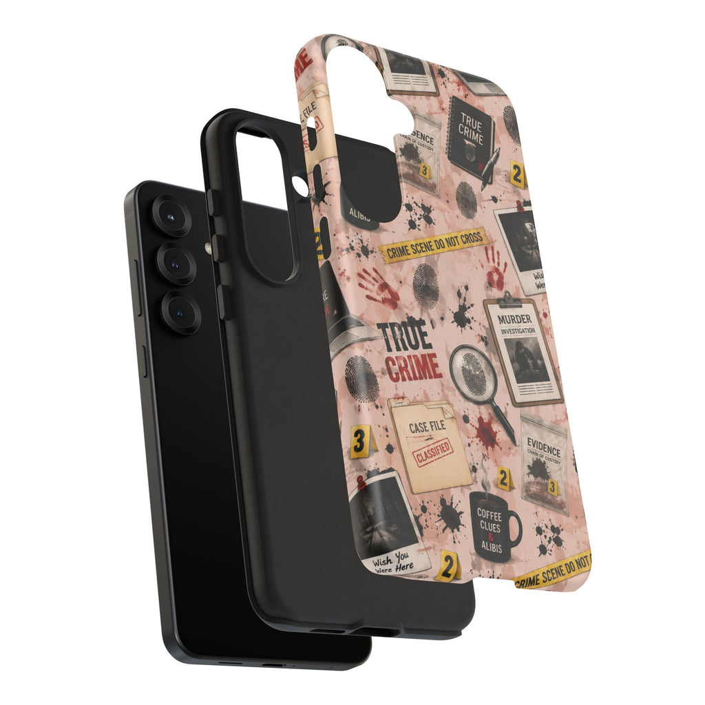 True Crime Pattern Phone Case – Detective Evidence, Crime Scene Tape & 'True Crime' Design