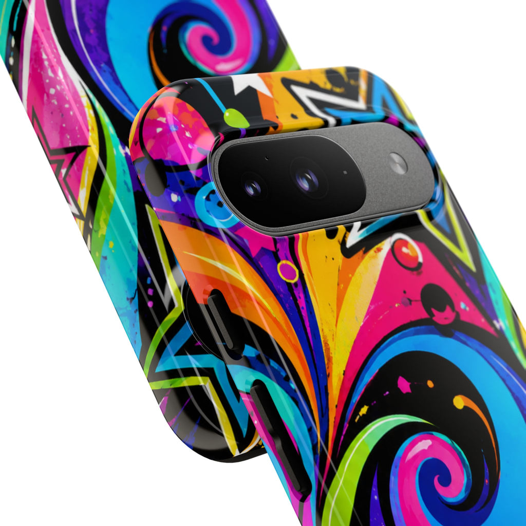 Psychedelic Swirl Phone Case — Bold Retro Stars & Neon Pop Art Tough Case