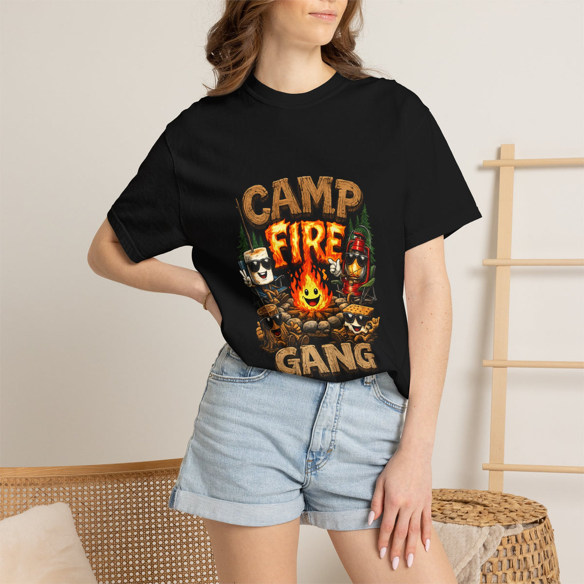 Campfire Gang T-Shirt | Camping Cartoon S'mores Bonfire Design