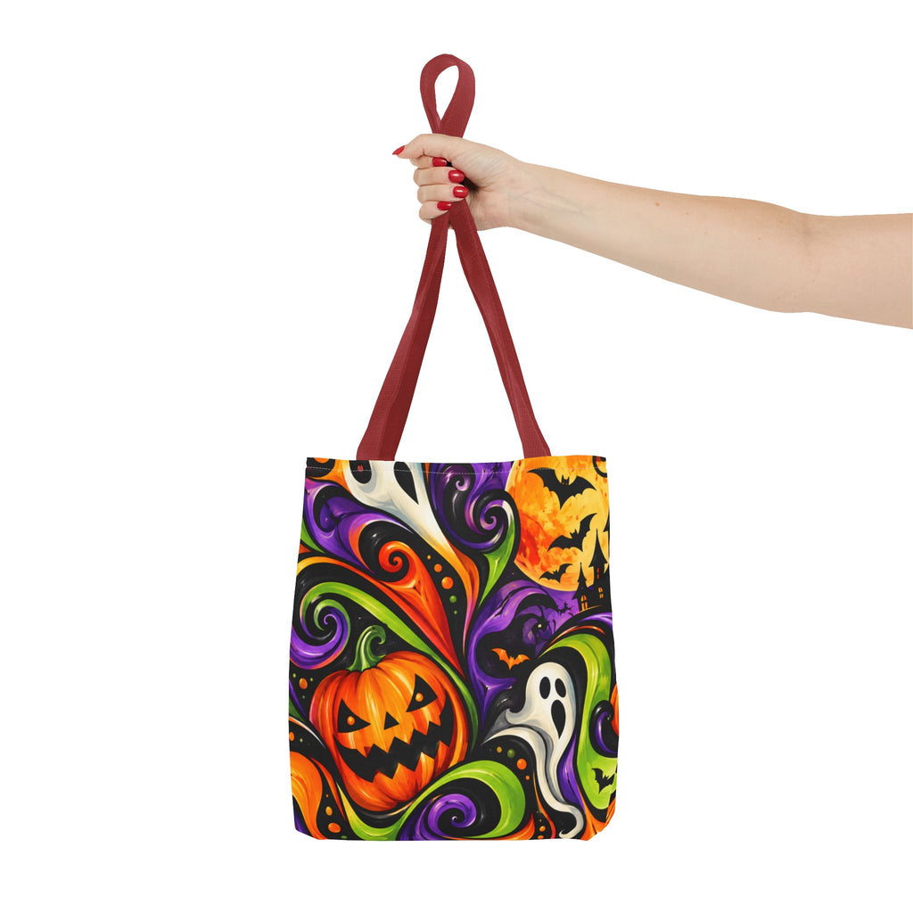 Halloween Swirl Tote Bag — Colorful Pumpkin & Ghost Trick-or-Treat Tote