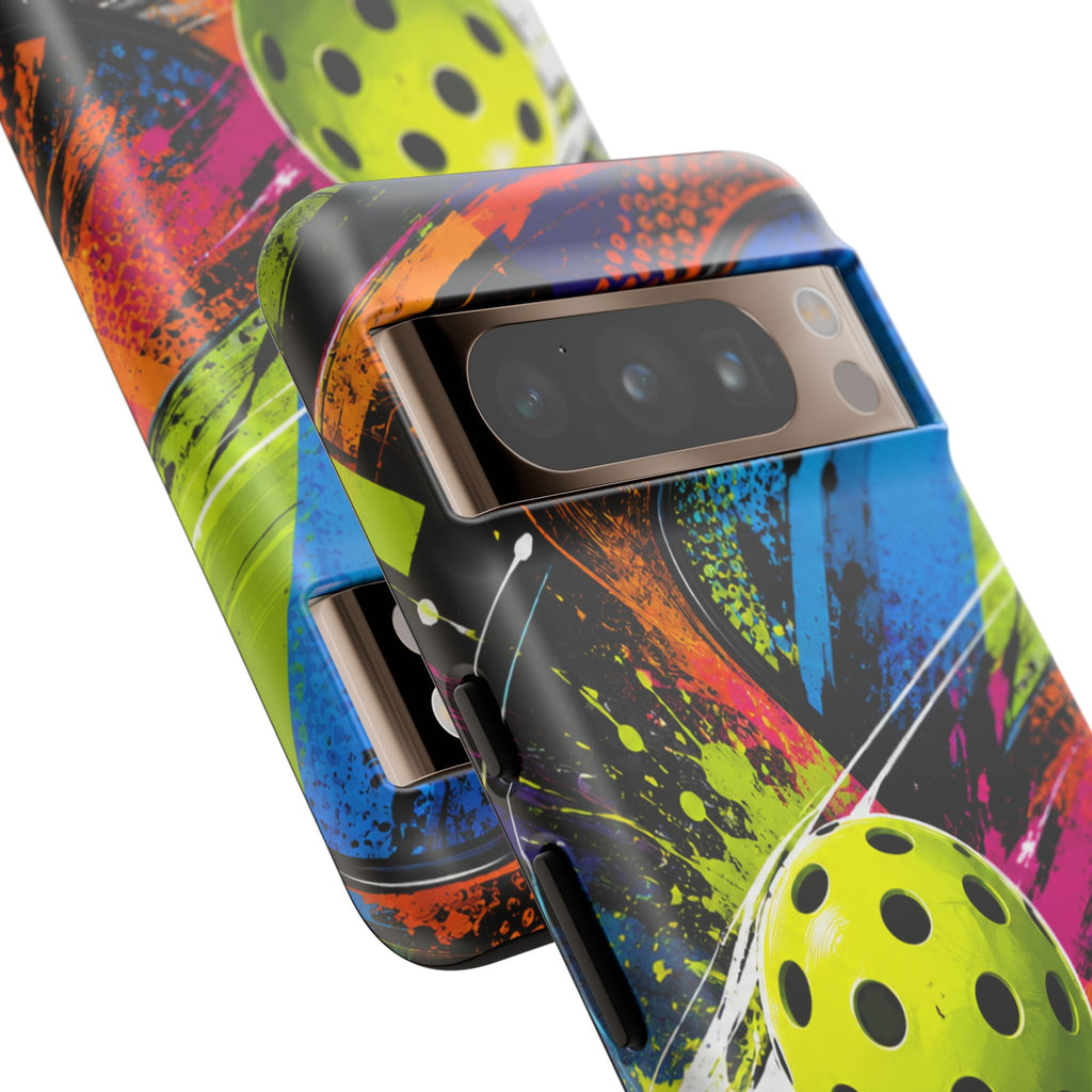 Pickleball Phone Case – Neon Paddle & Ball Splash Tough Case