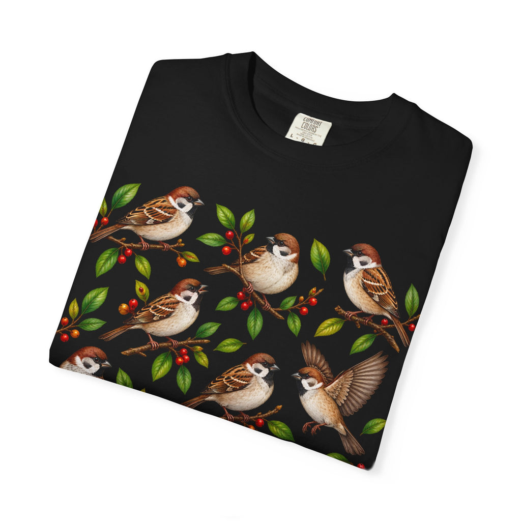 Sparrow Branches T-Shirt — Vintage Bird Illustration Tee for Bird Lovers & Nature Fans