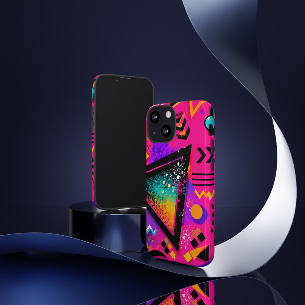 Retro 80s Geometric Phone Case — Neon Triangle Tough Case