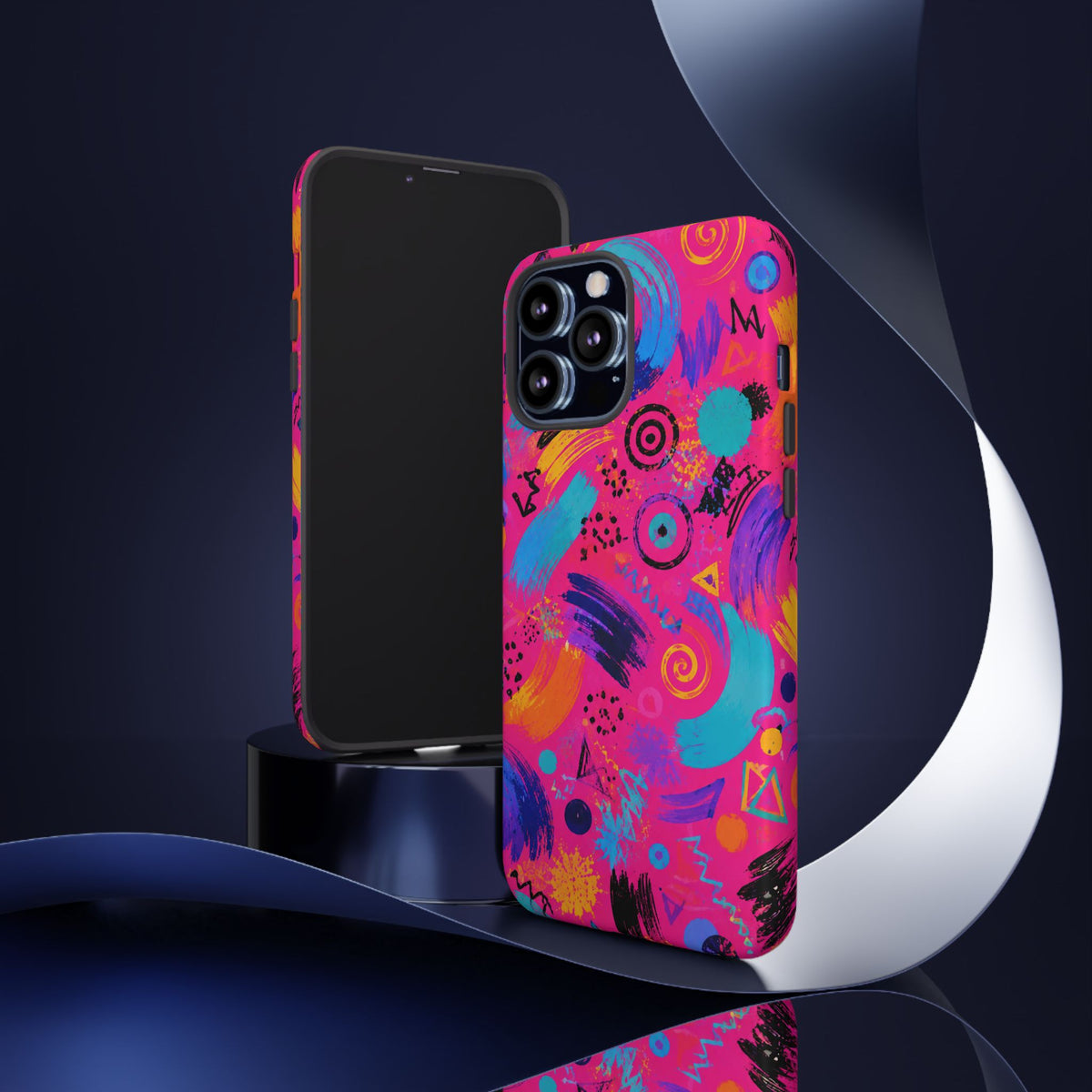 Neon Retro Abstract Tough Phone Case — 80s Brushstroke Pattern