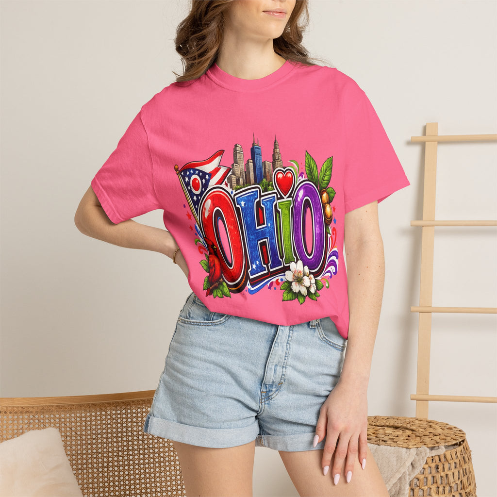 Ohio State Skyline Graphic T-shirt | State Flag Floral Design