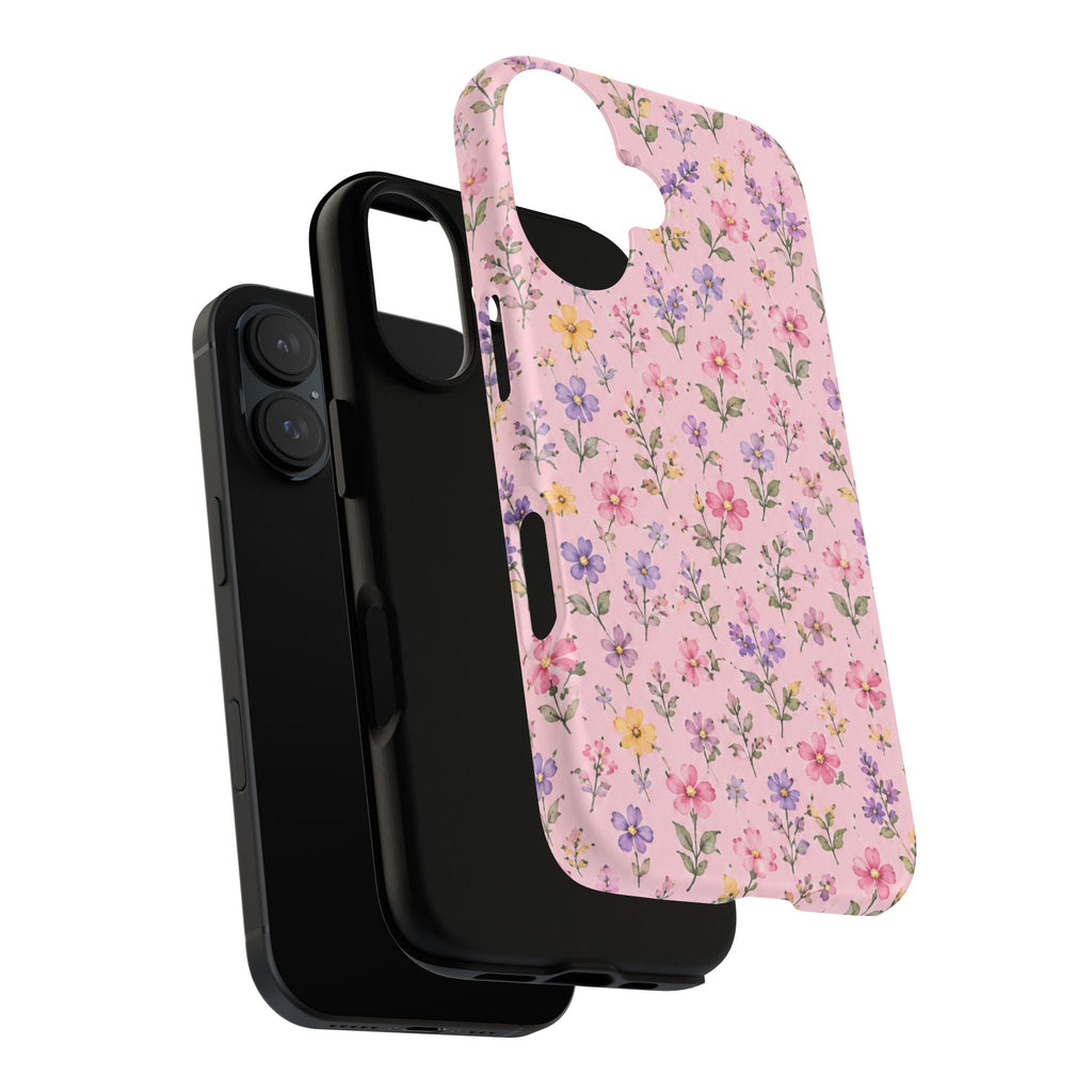 Floral Pink Tough Phone Case — Pastel Wildflower Protective Case