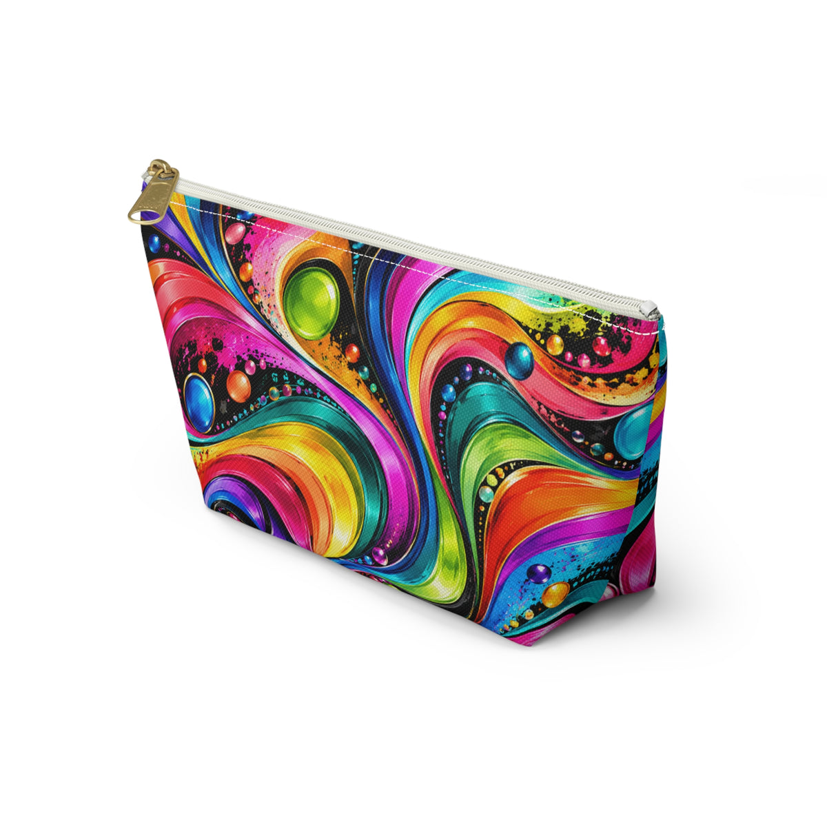 Vibrant Swirl Accessory Pouch — Colorful T-Bottom Makeup Bag
