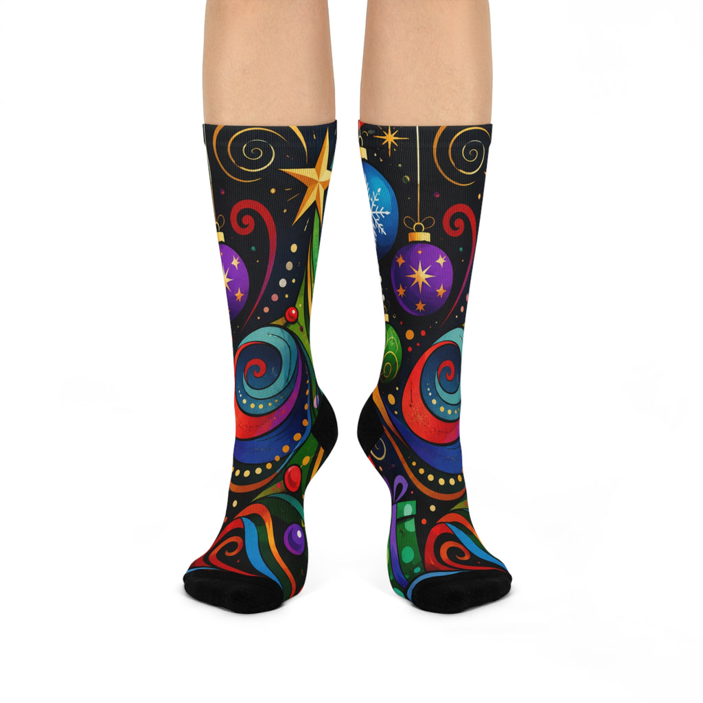 Colorful Christmas Tree Crew Socks — Festive Holiday Ornament Design