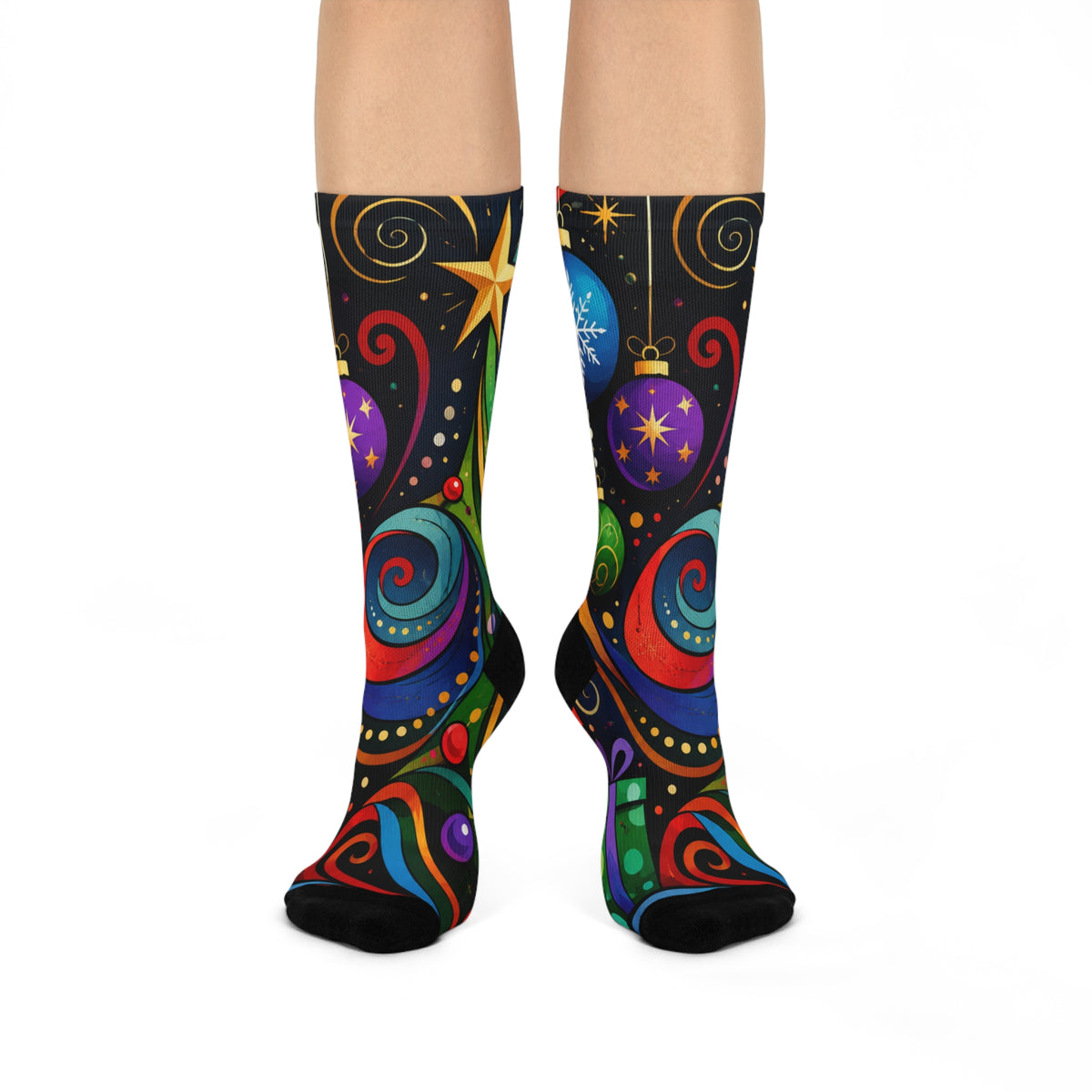Colorful Christmas Tree Crew Socks — Festive Holiday Ornament Design