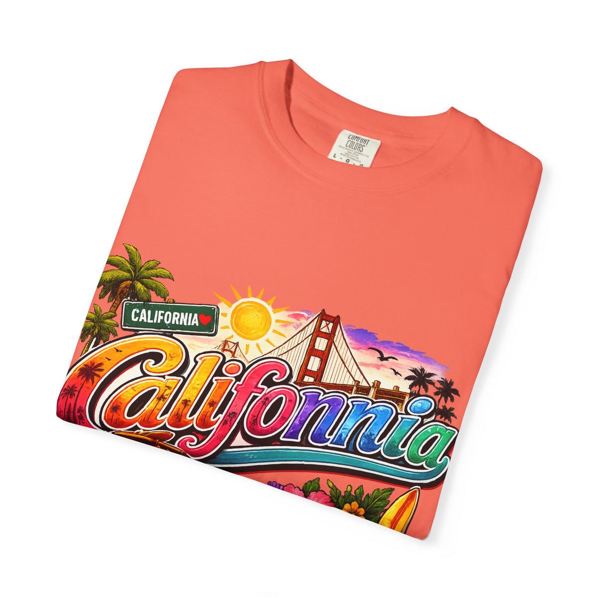California Retro Sunset T-shirt | Golden Gate, Palm Trees & Surf