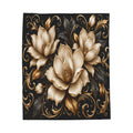 Velveteen Plush Blanket — Elegant Gold Magnolia Floral Throw