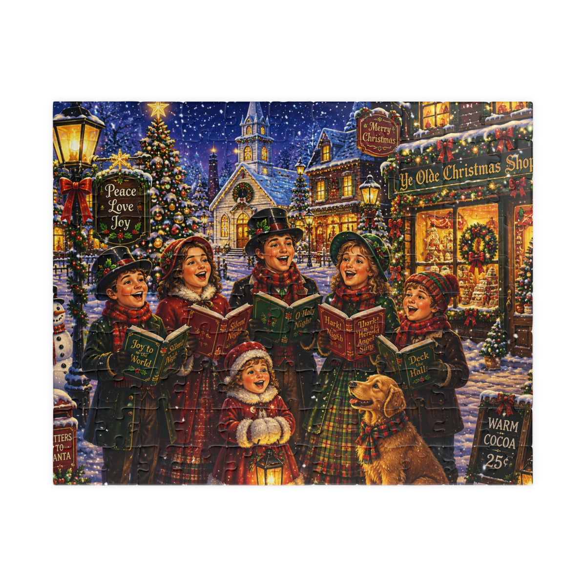 Vintage Christmas Carolers Jigsaw Puzzle – Holiday Village Scene (110–1014 pcs)